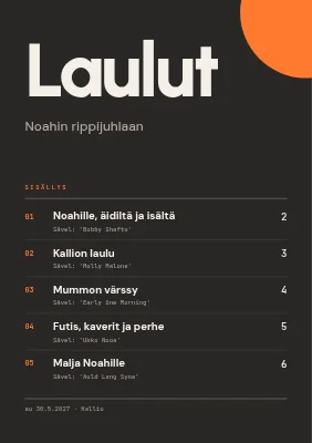 Sivu 1 – Rippijuhlan laulukirja — laululista ruokalistan tyyliin
