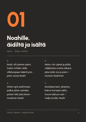 Sivu 2 – Rippijuhlan laulukirja — laululista ruokalistan tyyliin