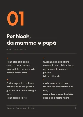 Pagina 2 di Libretto dei canti per la cresima — elenco dei canti come un menu