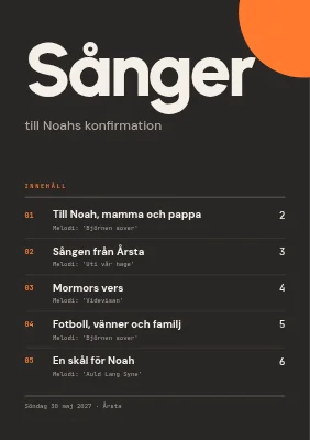 Konfirmationssångbok — sånglista som en meny