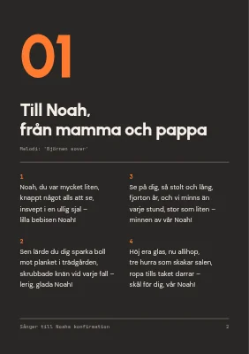 Sida 2 av Konfirmationssångbok — sånglista som en meny