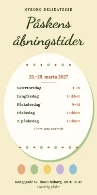 Dørplakat til butik — påskens åbningstider