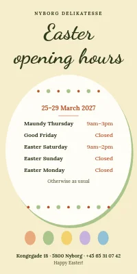 Door poster for a shop — Easter opening hours