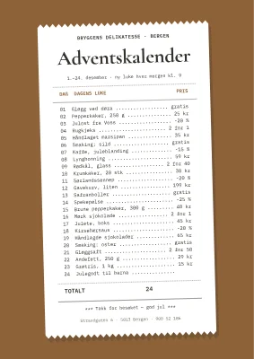 Adventskalender — lang kvittering