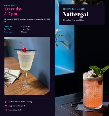 Cocktail bar drinks menu