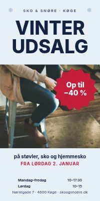 Dørplakat til skobutik — vinterudsalg op til 40 %