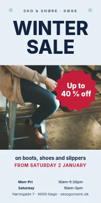 Door poster for a shoe shop — winter sale up to 40 % off