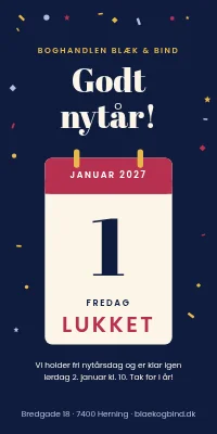 Dørplakat til butik — godt nytår, lukket 1. januar