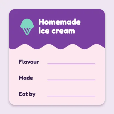 Homemade ice cream, flavour and date