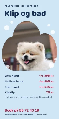 Dørplakat til hundefrisør — klip og bad