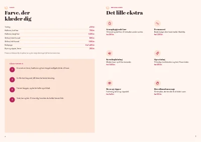 Side 4–5 af Prisliste og behandlinger for frisørsalon – 8 sider