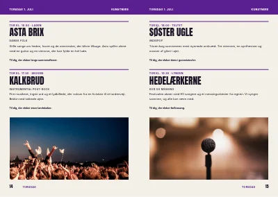 Side 14–15 af Festivalprogram for musik- og kulturfestival – 64 sider