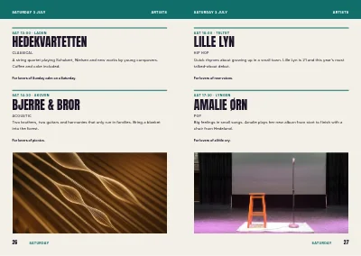 Pages 26–27 of Programme for a music and culture festival – 64 pages