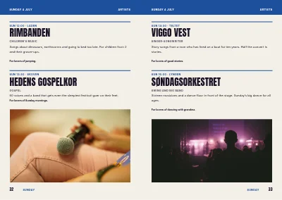 Pages 32–33 of Programme for a music and culture festival – 64 pages