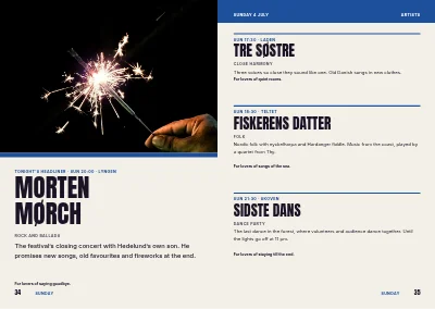 Pages 34–35 of Programme for a music and culture festival – 64 pages