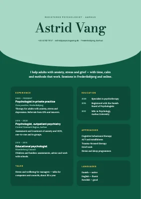 Psychologist CV — mint dome