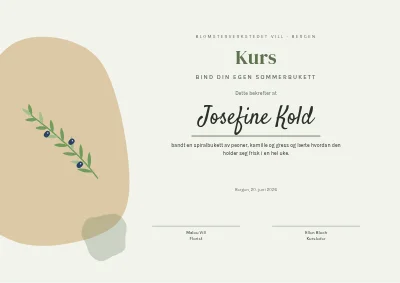 Deltakerbevis — blomsterdekorasjonsworkshop