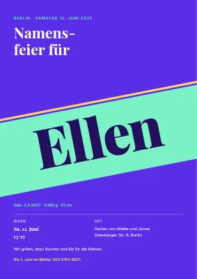 Namensfeier — Name auf schrägem Band