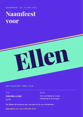 Naamgevingsfeest — naam op een schuine band