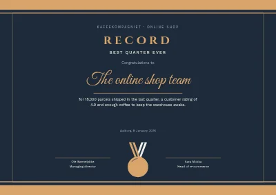 Certificate — sales record