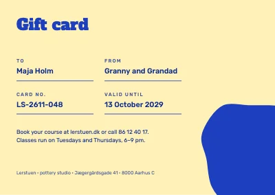 Page 2 of Gift card — pottery course