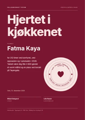 Frivillighetspris — kjøkkenets hjerte