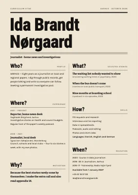 Journalist CV — the reporter’s questions