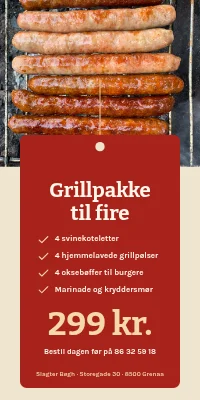 Dørplakat til slagter — grillpakke til fire