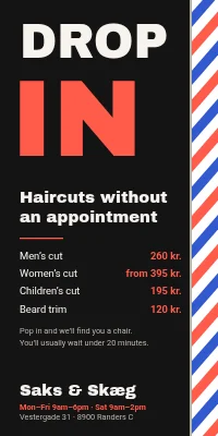 Door poster for a barber — drop-in haircuts