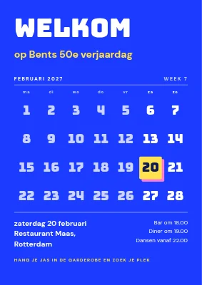50e verjaardag — welkomstbord met kalender