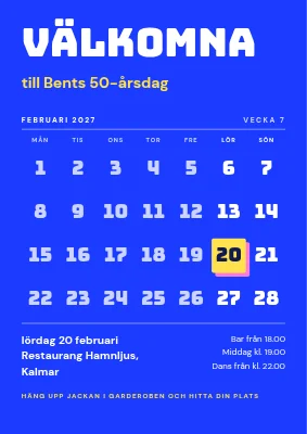 50-årsdag — välkomstskylt med kalender