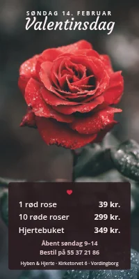 Dørplakat til blomsterbutik — valentinsdag med roser og hjerter