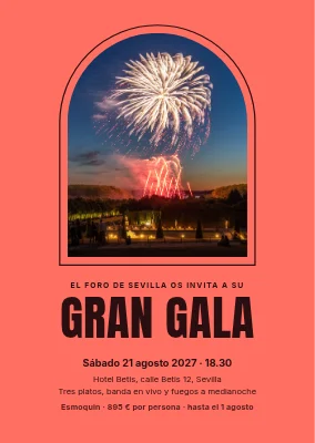 Gala de verano — fuegos artificiales en una ventana arqueada