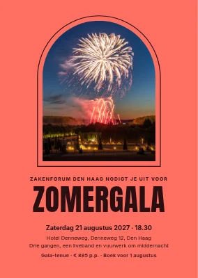 Zomergala — vuurwerk in een boograam