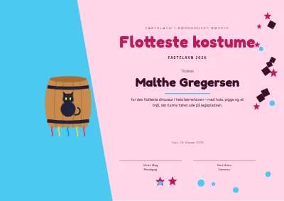 Diplom — bedste udklædning til fastelavn