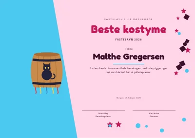 Diplom — beste kostyme på Fastelavn