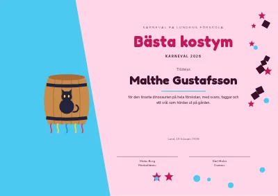 Diplom — bästa kostym på fastelavn