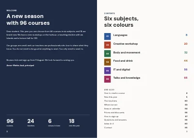 Pages 2–3 of Course catalogue for an evening school – 96 pages