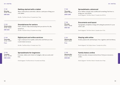 Pages 58–59 of Course catalogue for an evening school – 96 pages