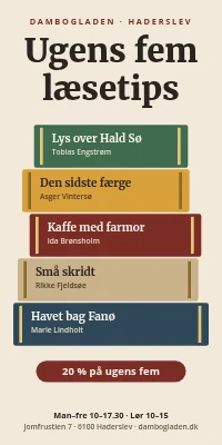 Dørplakat til boghandel — ugens fem læsetips