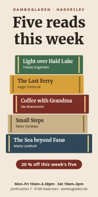 Door poster for a bookshop — five reading tips of the week
