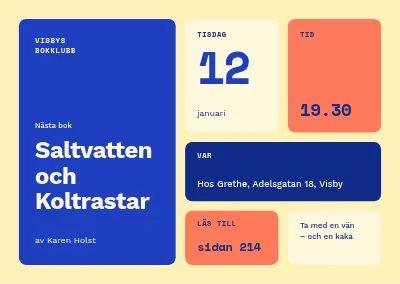 Bokklubb — bentorutor i kobolt och smörgult