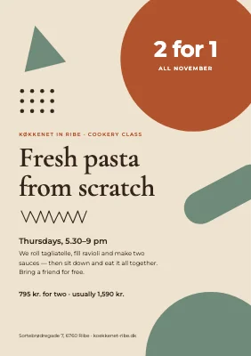 Cookery class — 2 for 1 on pasta