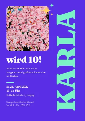 10. Geburtstag – Einladung mit seitlich gedrehtem Namen
