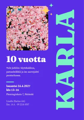 10-vuotissyntymäpäivä — kutsu, jossa nimi on sivuttain