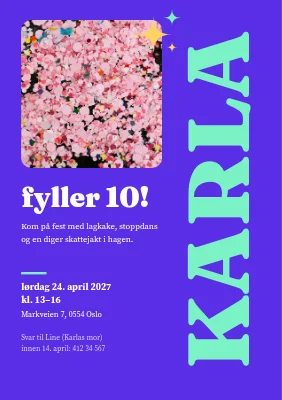 10-årsdag – invitasjon med navnet på siden