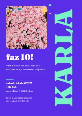 10.º aniversário — convite com o nome de lado
