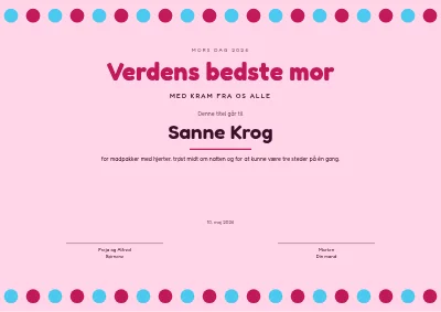 Diplom — verdens bedste mor