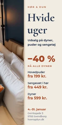 Dørplakat til boligtekstil — udsalg på dyner, puder og sengetøj