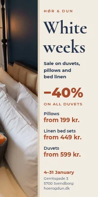 Door poster for a linen shop — sale on duvets, pillows and bed linen